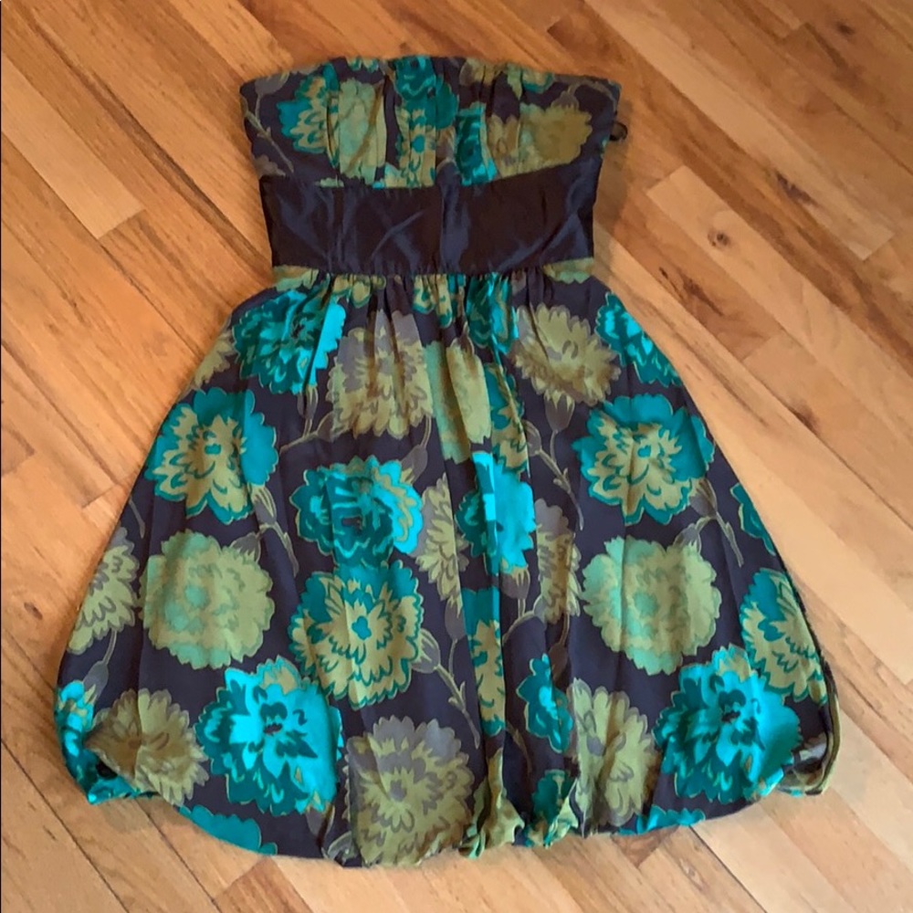 Silk Strapless Cocktail Dress with Floral Design